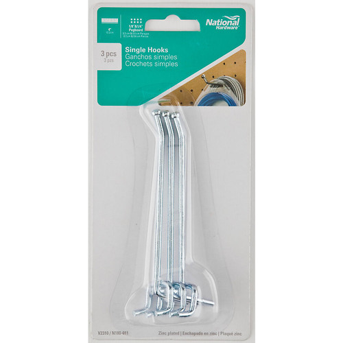 National N180-011  Single 4" Hook for Pegboard - 3 per Package (V2310) Image 1