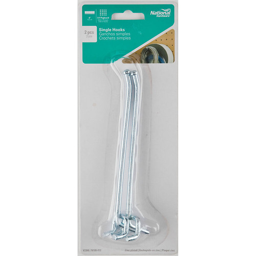National N180-012  Single 6" Hook for Pegboard - 2 per Package (V2360) Image 1