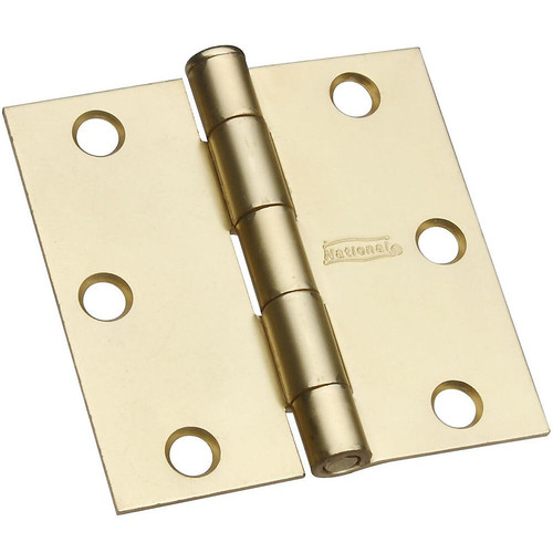 National N186-908  Square Corner 3" Door Hinge - Satin Brass - 2 per Package  Image 0