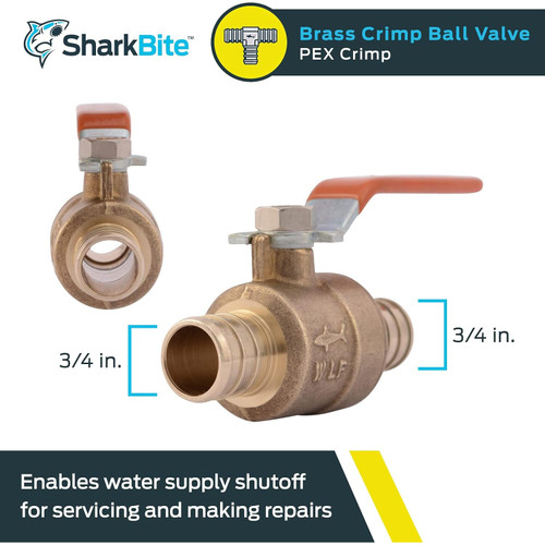 SharkBite 22462LFA  3/4" x 3/4" Barbed Brass Crimp or Clamp Ball Valve Image 1