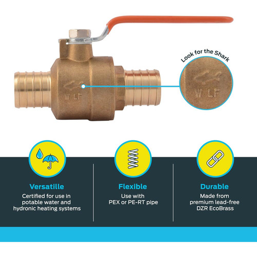 SharkBite 22463LFA  1" x 1" Barbed Brass Crimp or Clamp Ball Valve Image 2