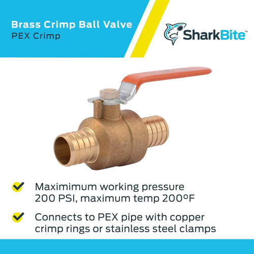 SharkBite 22463LFA  1" x 1" Barbed Brass Crimp or Clamp Ball Valve Image 3