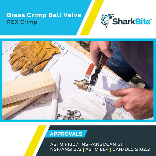 SharkBite 22463LFA  1" x 1" Barbed Brass Crimp or Clamp Ball Valve Image 4