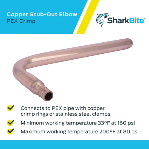 SharkBite 22791  1/2" x Closed End Brass Crimp or Clamp Copper Stub-Out Elbow (4" x 8") Image 3
