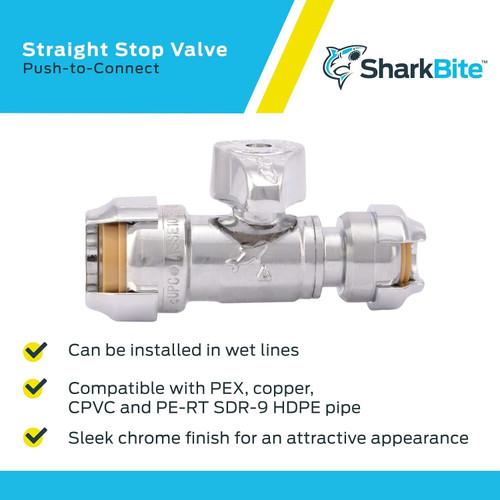 SharkBite 23049-0000LF  1/2" x 1/4" (3/8" OD) Push-to-Connect Brass  Straight Stop Quarter-Turn Valve Image 3