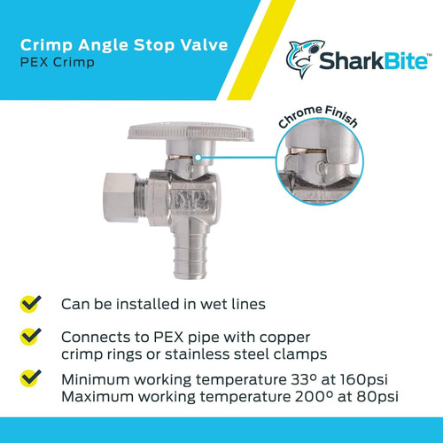 SharkBite 23056LF  1/2" Barb x 1/4" OD Compression Brass Quarter-Turn Angle Stop Valve Image 3