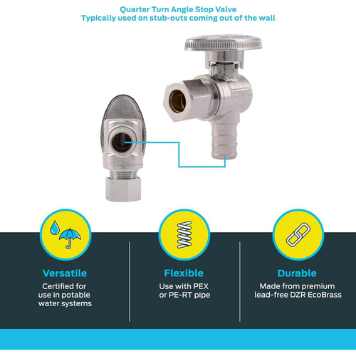 SharkBite 23058LF  1/2" Barb x 3/8" OD Compression Brass Quarter-Turn Angle Stop Valve Image 2