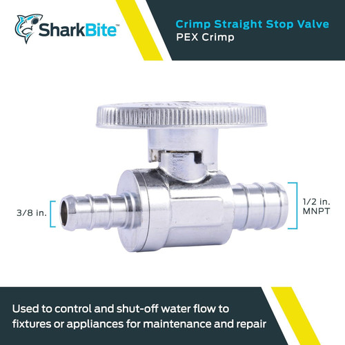 SharkBite 23062LF  1/2" x 3/8" Barbed Brass Multi-Turn Straight Stop Valve Image 1