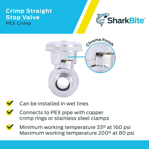 SharkBite 23063LF  1/2" x 1/2" Barbed Brass Multi-Turn Straight Stop Valve Image 3