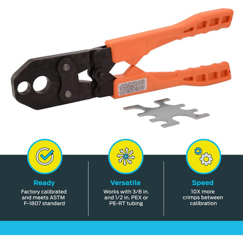 SharkBite 23251 1/2" and 3/4" PEX Crimp Tool with Orange Handles Image 2