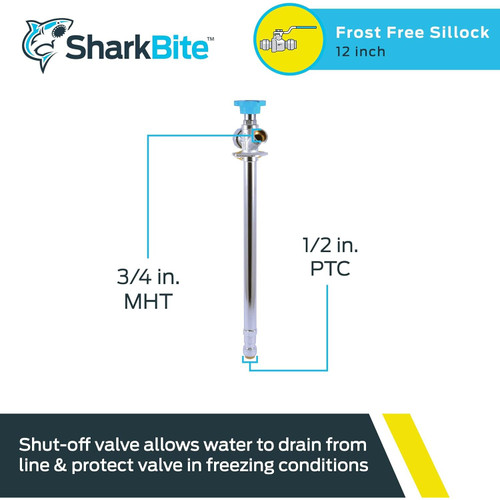 SharkBite 24636LF  1/2" Push-to-Connect x 3/4" MHT x 12" Length Frost-Free Sillcock Image 1