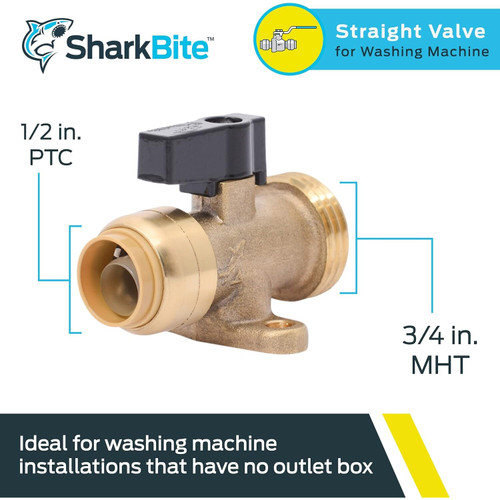 SharkBite 25559LF  1/2" Push-to-Connect x 3/4" MHT Washing Machine Straight Valve Image 3