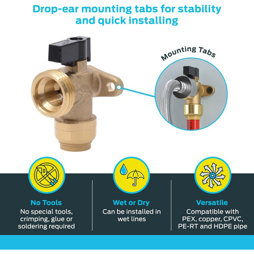 SharkBite 25560LF  1/2" Push-to-Connect x 3/4" MHT Washing Machine Angle Valve Image 2