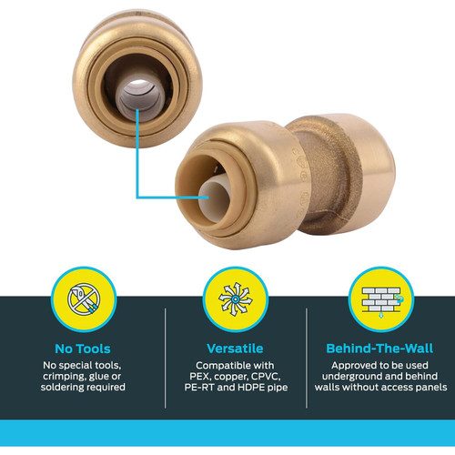 SharkBite U006LFA  3/8" (1/2" OD) x 3/8" (1/2" OD) Brass Push-to-Connect Repair Coupler Image 2