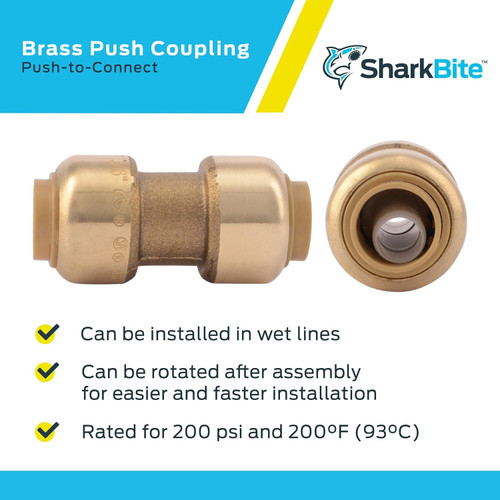 SharkBite U006LFA  3/8" (1/2" OD) x 3/8" (1/2" OD) Brass Push-to-Connect Repair Coupler Image 3