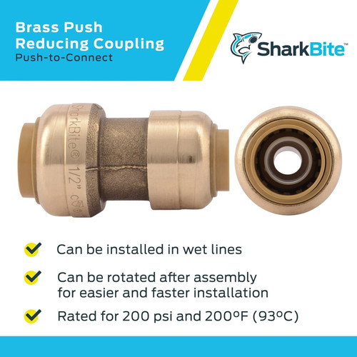 SharkBite U009LFA  3/8" (1/2" OD) x 1/2" Brass Push-to-Connect Reducing Coupler Image 3