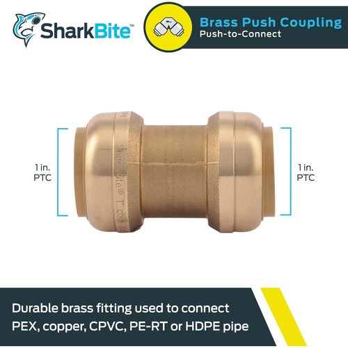 SharkBite U020LFA  1" x 1" Brass Push-to-Connect Repair Coupler Image 1
