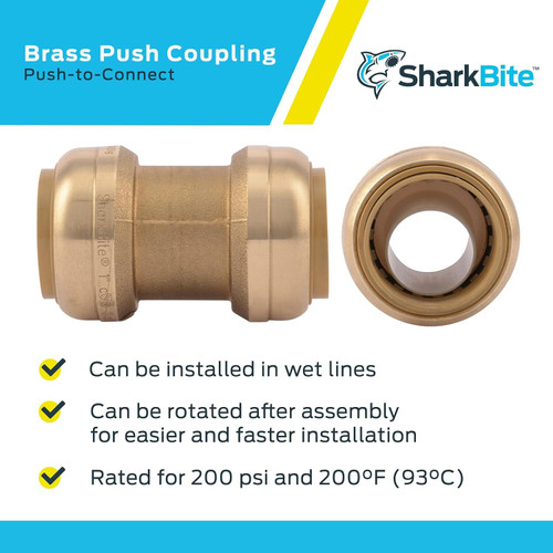 SharkBite U020LFA  1" x 1" Brass Push-to-Connect Repair Coupler Image 3