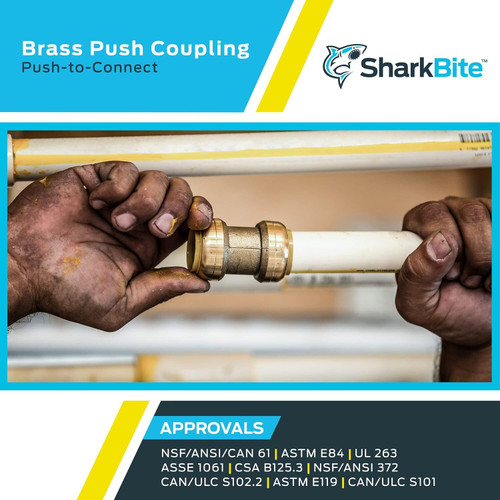 SharkBite U020LFA  1" x 1" Brass Push-to-Connect Repair Coupler Image 4