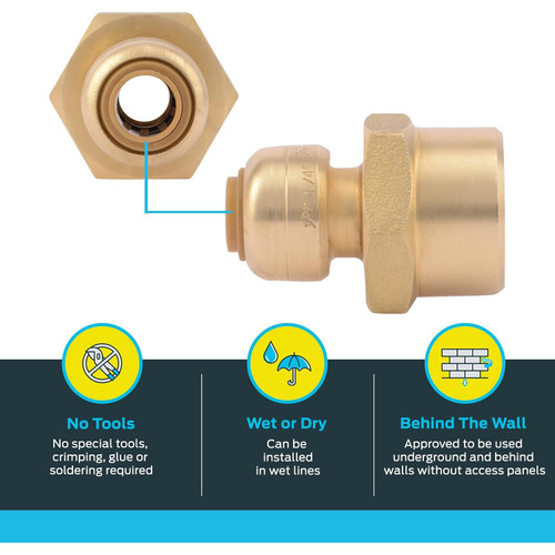 SharkBite U066LFA  1/4" Push-to-Connect x 1/2" FNPT Brass Reducing Adapter Image 2