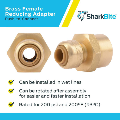 SharkBite U066LFA  1/4" Push-to-Connect x 1/2" FNPT Brass Reducing Adapter Image 3