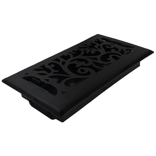 Sierra Grates FR08-410-0102  4" x 10" Cast Iron Black Floral Floor Register (FLR410-BLK) Image 0