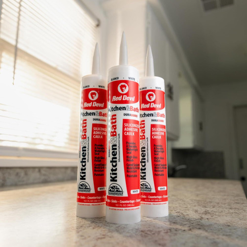 Red Devil 0405  Kitchen & Bath Siliconized Acrylic Caulk 5.5 FL. OZ. Squeeze Tube White Image 3