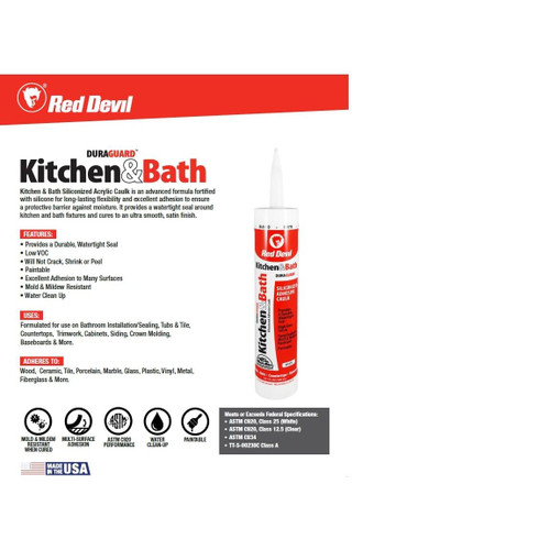 Red Devil 0406  Kitchen & Bath Siliconized Acrylic Sealant 10.1 FL. OZ. Cartridge White Image 1