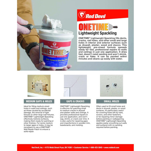Red Devil 0548  Onetime Lightweight Spackling 1 Pint Tub Image 3