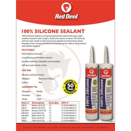 Red Devil 0816  100% Silicone Sealant 9.8 FL. OZ.Cartridge White Image 2