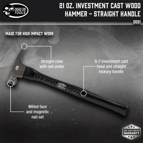 Dead On DO21  21-oz Milled Face Hammer with 18" Straight Hickory Handle Image 1