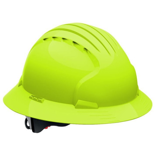JSP 280-EV6161-LY  Evolution Deluxe - Full Brim Non Vented Hard Hat 6 Point Polyester Suspension With Wheel Ratchet Adjustment - Lime Yellow Image 0