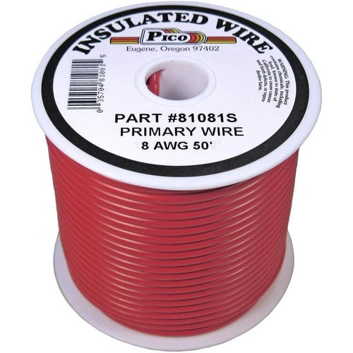 Pico 81081S  8 AWG Red Primary Wire Copper Stranded Conductor with PVC Jacket  50' per Spool Image 0