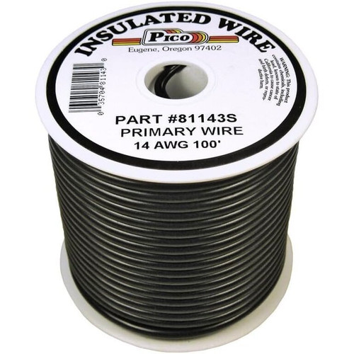 Pico 81143S  14 AWG Black Primary Wire Copper Stranded Conductor with PVC Jacket  100' per Spool Image 0