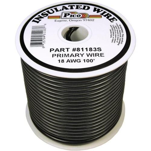 Pico 81183S  18 AWG Black Primary Wire Copper Stranded Conductor with PVC Jacket  100' per Spool Image 0