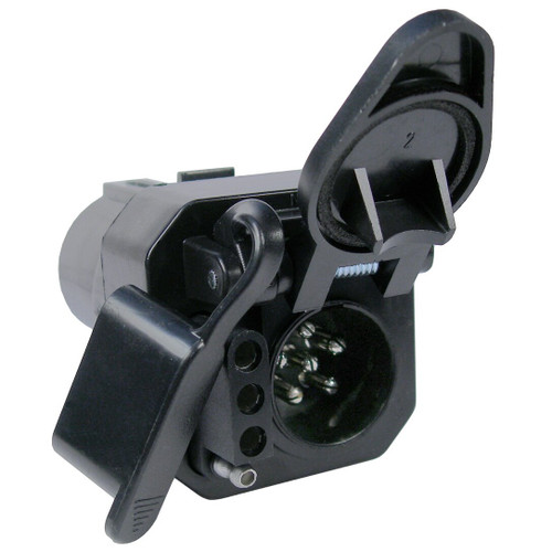 Pico 6573PT  7-Way RV Blade Male to Both 6-Way Round and 4-Way Flat Female Trailer Connector Adapter Image 0