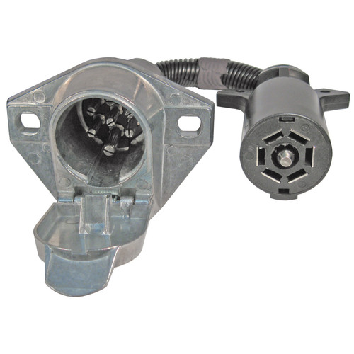 Pico 6586PT  7-Way Round Pin Male to 7-Way RV Blade Female Trailer Connection Adapter Image 0