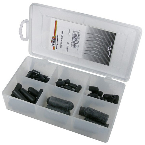 Pico 0002-HC  53 Piece Hypalon Carburetor Cap or Vacuum Cap Assortment Kit 5 Sizes from 1/8" to 3/8" ID in Plastic Kit Box Image 0