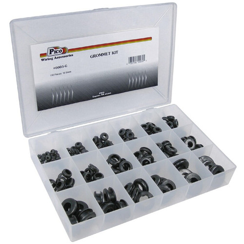 Pico 0003-G  150 65 Piece Grommet Assortment Kit 10 Sizes from 1/4" to 1" Grommets in Plastic Kit Box Image 0