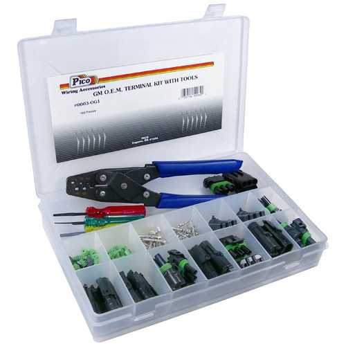 Pico 0003-OG1  160 Piece Electrical Connector Assortment Kit with Tools in Plastic Kit Box Compatible with GM Weatherpack Image 0 Pico 0003-OG1  160 Piece Electrical Connector Assortment Kit with Tools in Plastic Kit Box Compatible with GM Weatherpack Image 0