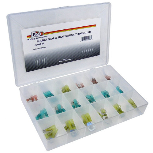 Pico 0003-SS  54 Piece Solder Seal & Heat Shrink Electrical Assortment Terminal Kit in Plastic Kit Box Image 0