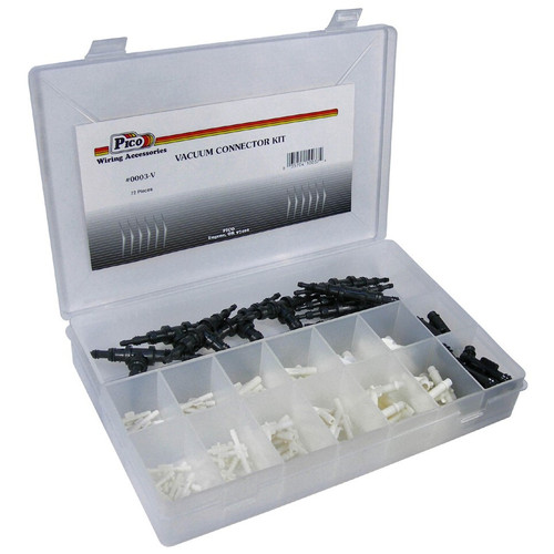 Pico 0003-V  72 Piece Assorted Vacuum Line Tees, Couplers and Connectors Assortment Kit 10 Sizes in Plastic Kit Box Image 0