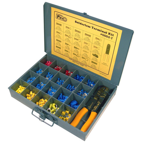 Pico 0004-T  482 Piece Solderless Electrical Terminal Assortment Kit with Crimping Tool in Metal Kit Drawer Image 0