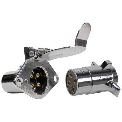 Pico 0725PT  Chrome 4-Pole 20 Amp Male Plug & Female Socket Trailer Electrical Connector Set Image 0