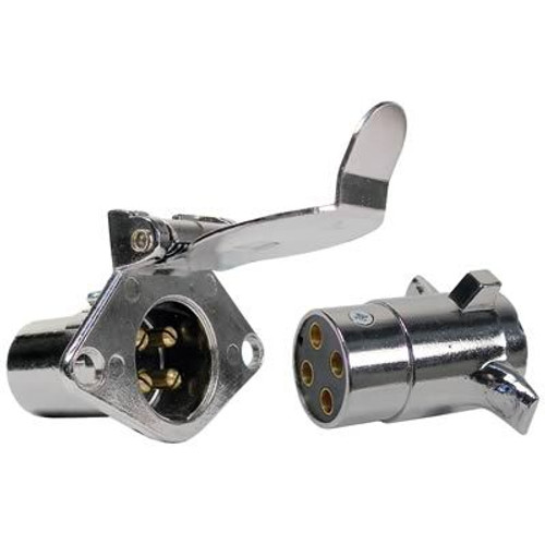 Pico 0725PT  Chrome 4-Pole 20 Amp Male Plug & Female Socket Trailer Electrical Connector Set Image 0