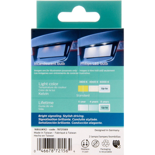 Philips 168WLED  Ultinon LED - White - 2 per Package Image 1