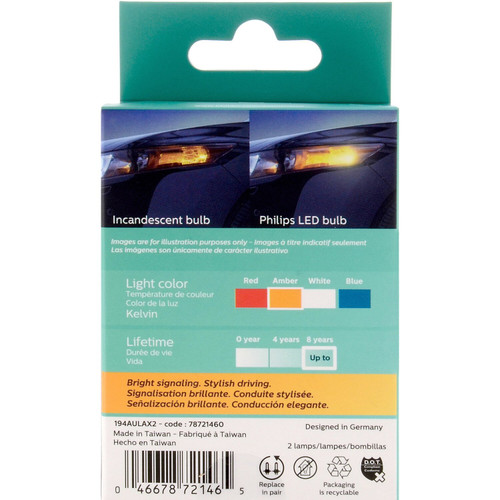 Philips 194ALED  Ultinon LED - Amber - 2 per Package Image 1 Philips 194ALED  Ultinon LED - Amber - 2 per Package Image 1