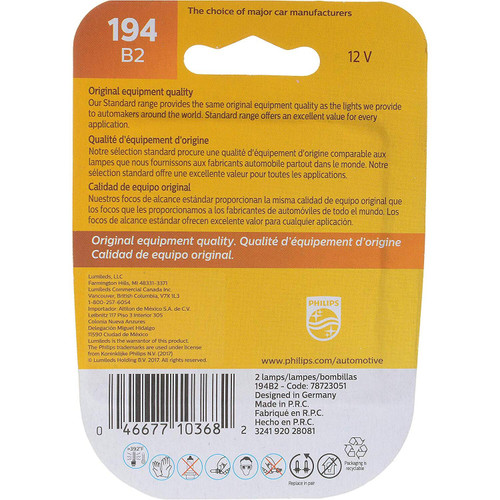 Philips 194  Standard Miniature Bulbs - 2 Bulbs per Package (194B2) Image 1