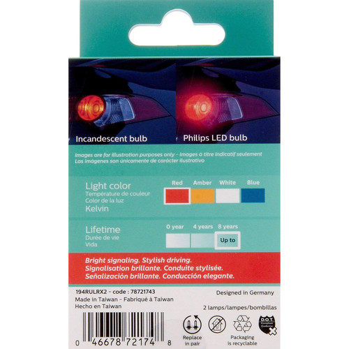 Philips 194RLED  Ultinon LED - Red - 2 per Package Image 1 Philips 194RLED  Ultinon LED - Red - 2 per Package Image 1