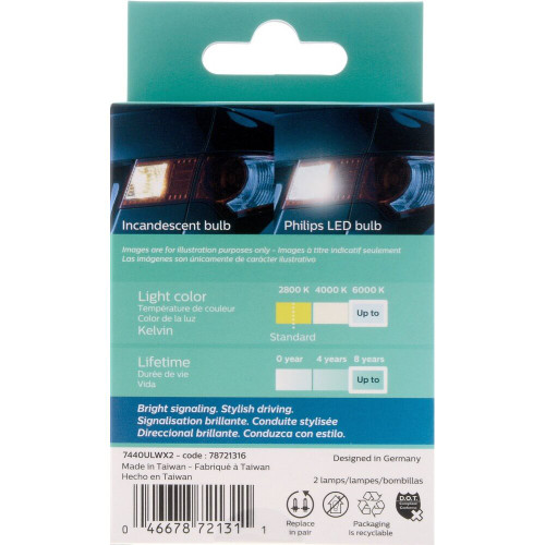Philips 7440WLED  Ultinon LED - White - 2 per Package Image 1